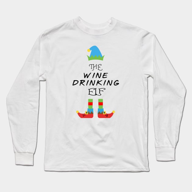 The Wine Drinking Elf Matching Family Group Christmas Party Long Sleeve T-Shirt by CareTees